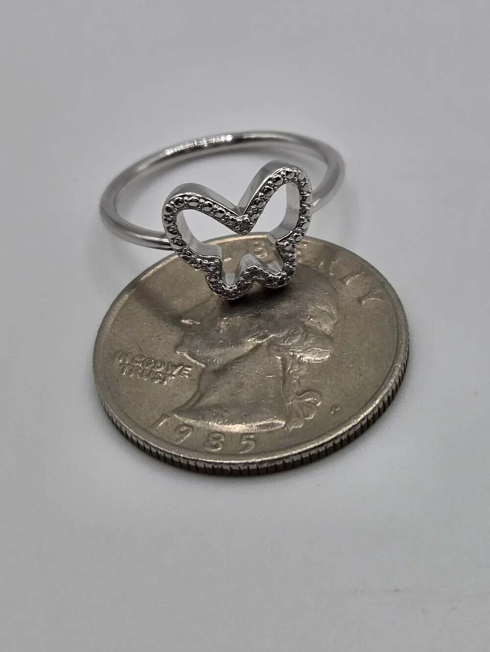 NEW 925 Sterling Silver Butterfly Ring Size 7 Dainty Stackable Diamond Accent